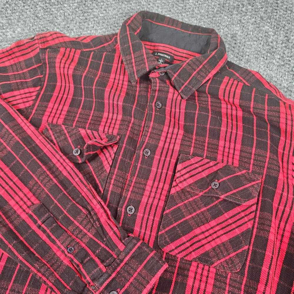 J. Peterman Mens Flannel Shirt Red Black Plaid Long Sleeve Button‎ Down